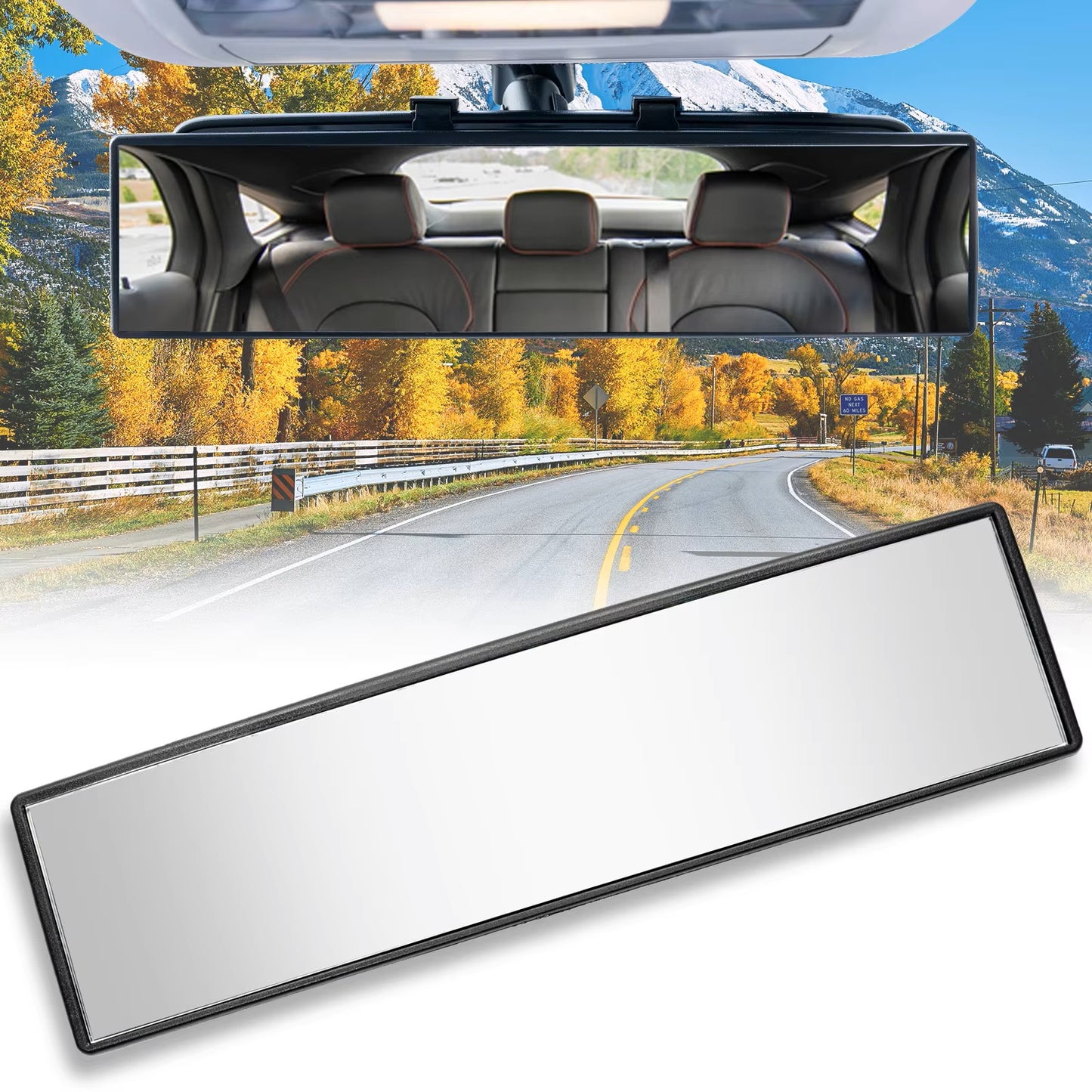 AutoScope Innovations Universal HD Panoramic Clip-On Rearview Mirror – Wide-Angle Interior View for Enhanced Safety