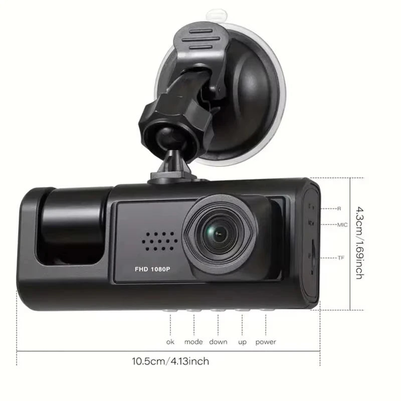 AutoScope Innovations DashCam: 3-Channel 1080P FHD Car Camera with Front, Rear, and Interior Recording – 2" IPS Screen DVR